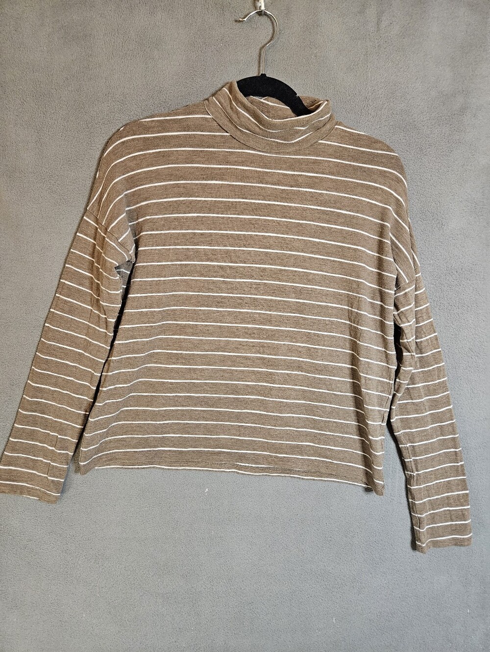 Madewell Womens Small Turtleneck Shirt Brown Striped Long Sleeve Boxy